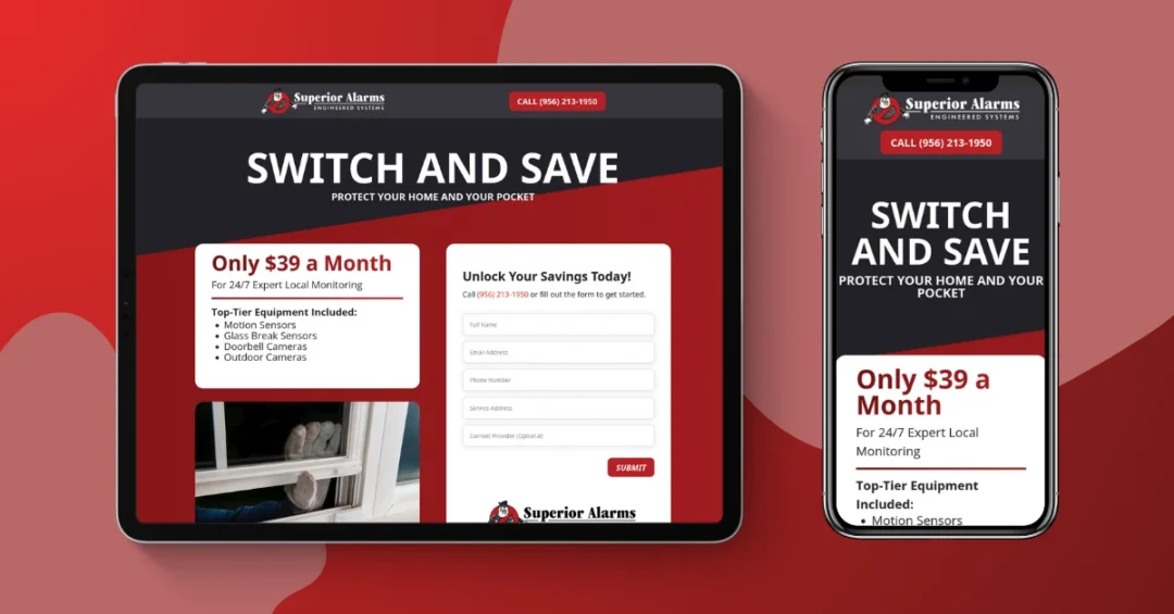 Superior Alarms: Switch & Save Landing Page